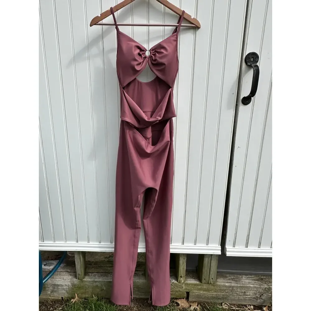 Alo Yoga Airlift A-List Onesie One Piece Jumpsuit Burgundy Truffle Size Medium M - Picture 3 of 16